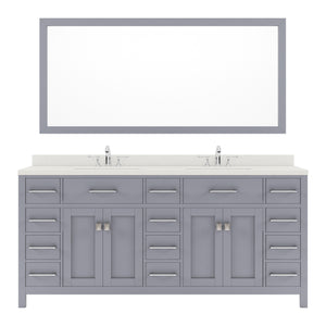 MD-2172-DWQRO-GR Gray Caroline Parkway 72" Double Bath Vanity Set with Dazzle White Quartz Top & Oval Double Centered Basin, Mirror