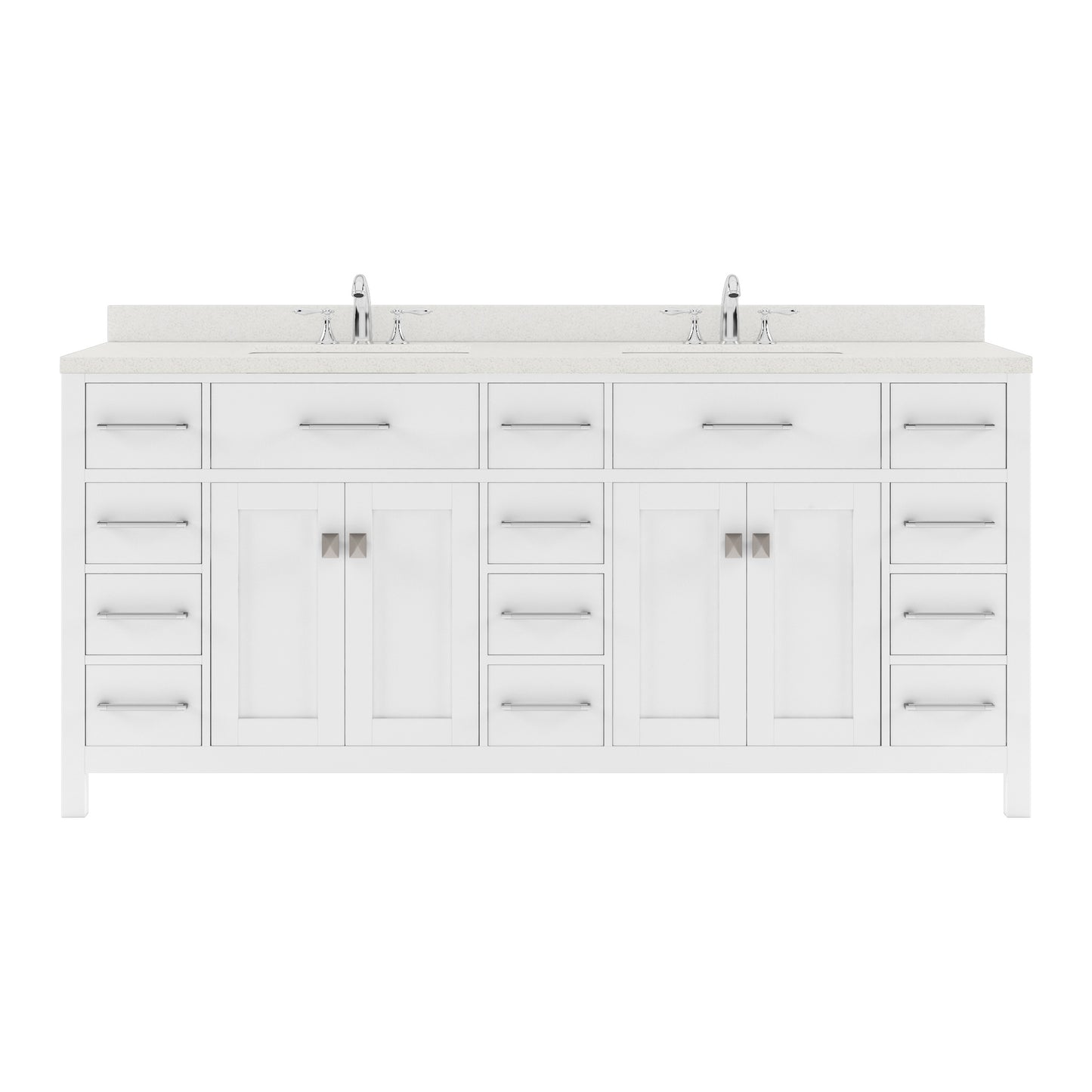 MD-2172-DWQRO-WH White Caroline Parkway 72" Double Bath Vanity Set with Dazzle White Quartz Top & Oval Double Centered Basin