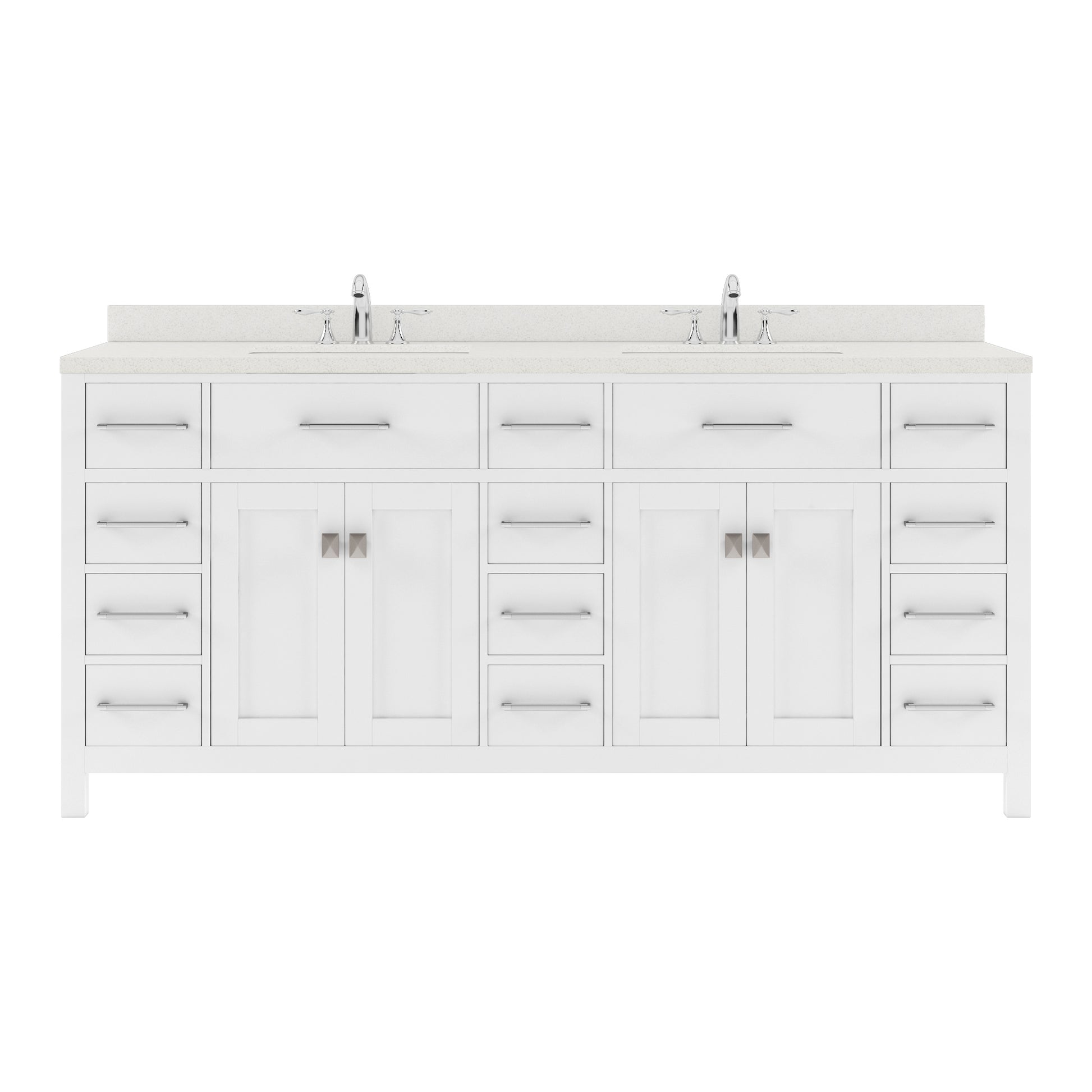 MD-2172-DWQRO-WH White Caroline Parkway 72" Double Bath Vanity Set with Dazzle White Quartz Top & Oval Double Centered Basin