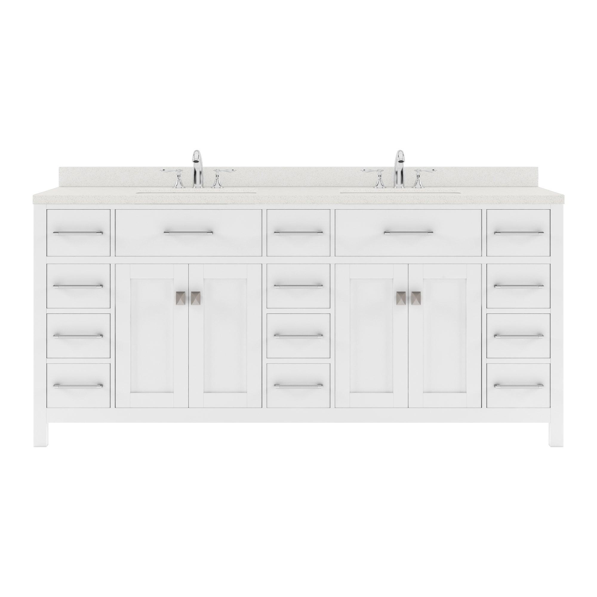 MD-2172-DWQRO-WH White Caroline Parkway 72" Double Bath Vanity Set with Dazzle White Quartz Top & Oval Double Centered Basin