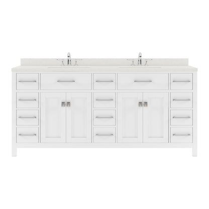 MD-2172-DWQRO-WH White Caroline Parkway 72" Double Bath Vanity Set with Dazzle White Quartz Top & Oval Double Centered Basin