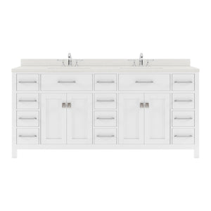 MD-2172-DWQRO-WH White Caroline Parkway 72" Double Bath Vanity Set with Dazzle White Quartz Top & Oval Double Centered Basin