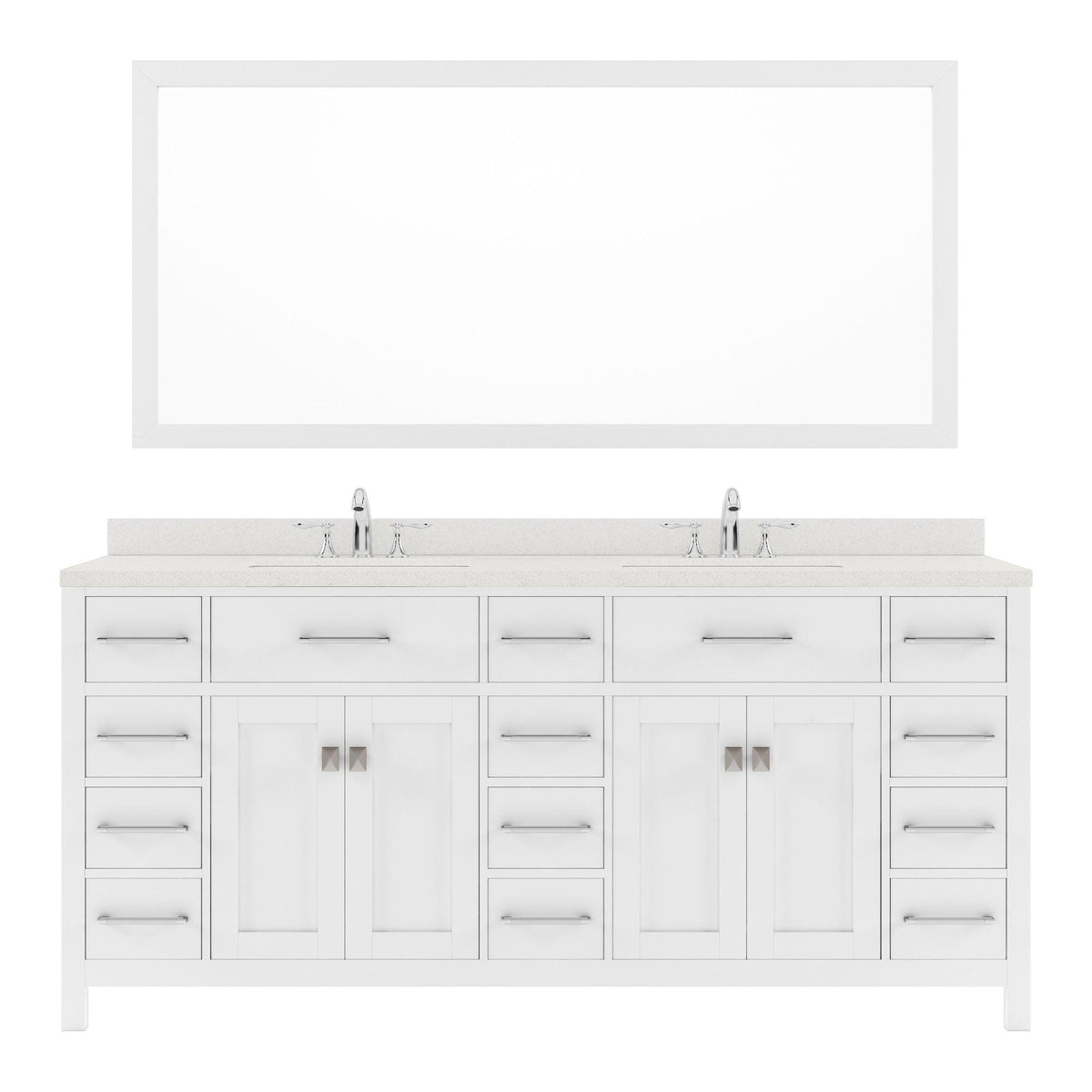 MD-2172-DWQRO-WH White Caroline Parkway 72" Double Bath Vanity Set with Dazzle White Quartz Top & Oval Double Centered Basin, Mirror
