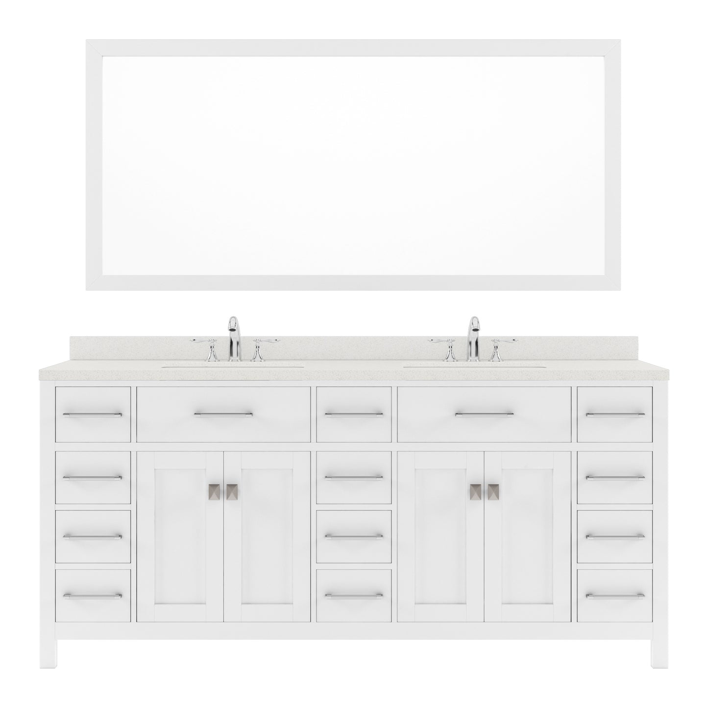 MD-2172-DWQRO-WH White Caroline Parkway 72" Double Bath Vanity Set with Dazzle White Quartz Top & Oval Double Centered Basin, Mirror