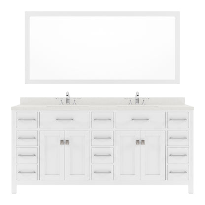 MD-2172-DWQRO-WH White Caroline Parkway 72" Double Bath Vanity Set with Dazzle White Quartz Top & Oval Double Centered Basin, Mirror