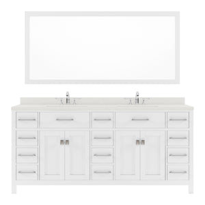 MD-2172-DWQRO-WH White Caroline Parkway 72" Double Bath Vanity Set with Dazzle White Quartz Top & Oval Double Centered Basin, Mirror