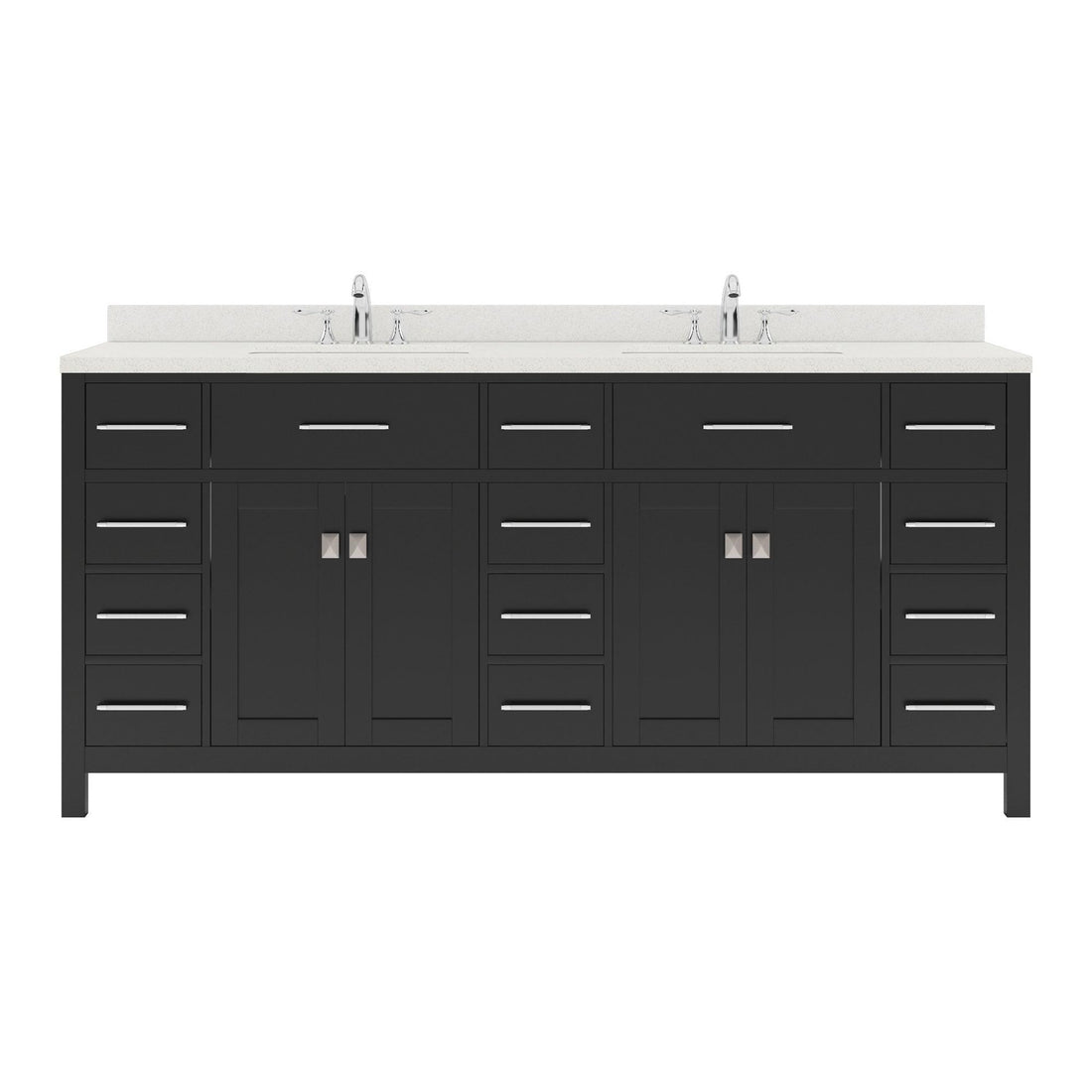 MD-2172-DWQSQ-ES Espresso Caroline Parkway 72" Double Bath Vanity Set with Dazzle White Quartz Top & Rectangular Centered Basin, Mirror