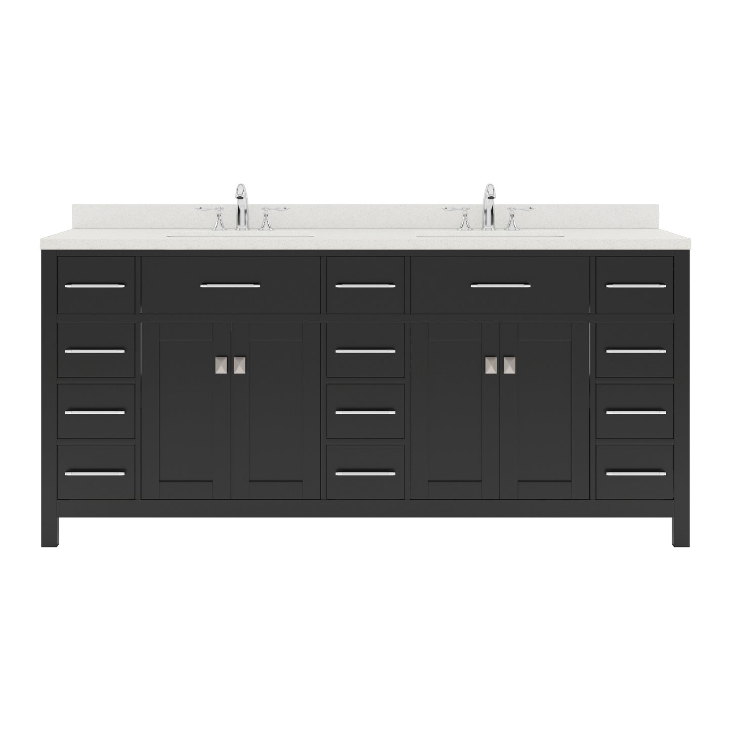 MD-2172-DWQSQ-ES Espresso Caroline Parkway 72" Double Bath Vanity Set with Dazzle White Quartz Top & Rectangular Centered Basin