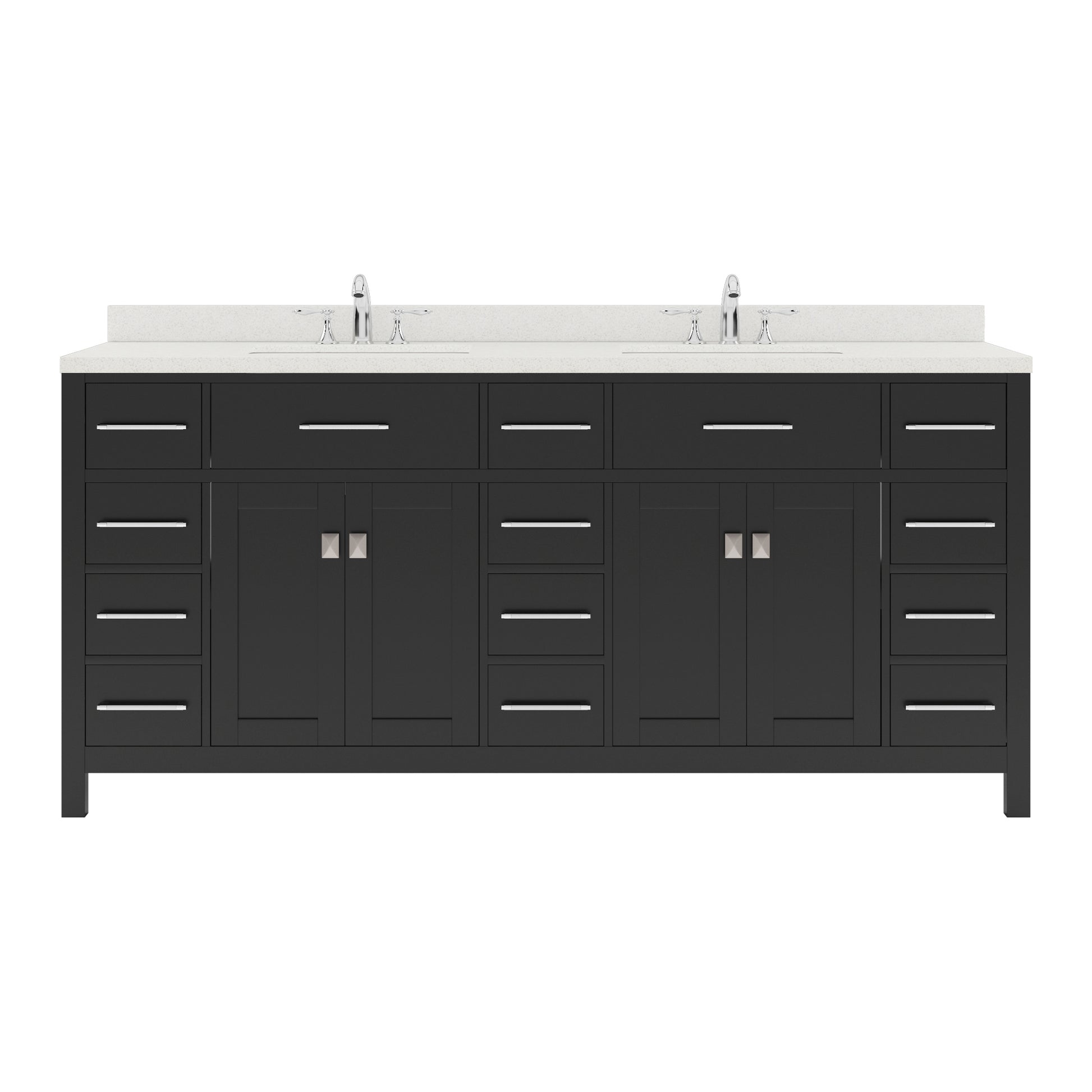 MD-2172-DWQSQ-ES Espresso Caroline Parkway 72" Double Bath Vanity Set with Dazzle White Quartz Top & Rectangular Centered Basin