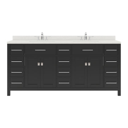 MD-2172-DWQSQ-ES Espresso Caroline Parkway 72" Double Bath Vanity Set with Dazzle White Quartz Top & Rectangular Centered Basin