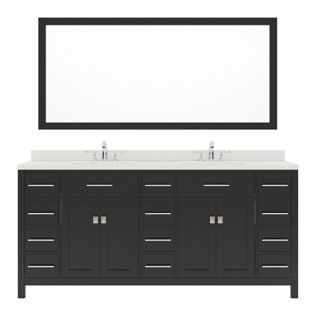 MD-2172-DWQSQ-ES Espresso Caroline Parkway 72" Double Bath Vanity Set with Dazzle White Quartz Top & Rectangular Centered Basin, Mirror