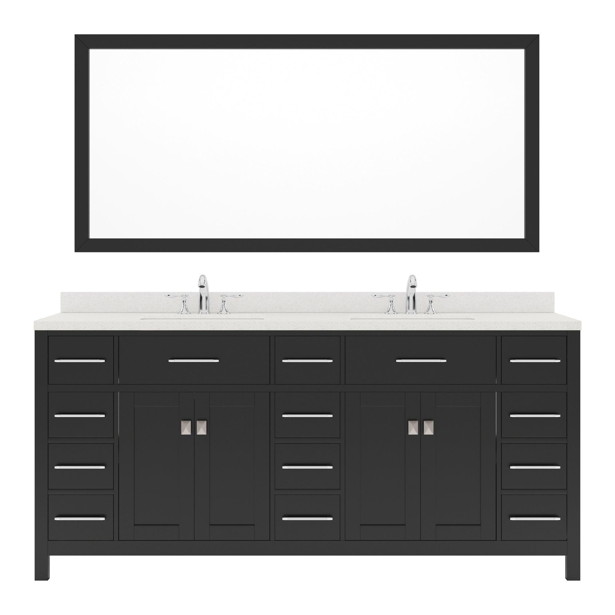 MD-2172-DWQSQ-ES Espresso Caroline Parkway 72" Double Bath Vanity Set with Dazzle White Quartz Top & Rectangular Centered Basin, Mirror