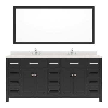 MD-2172-DWQSQ-ES Espresso Caroline Parkway 72" Double Bath Vanity Set with Dazzle White Quartz Top & Rectangular Centered Basin, Mirror