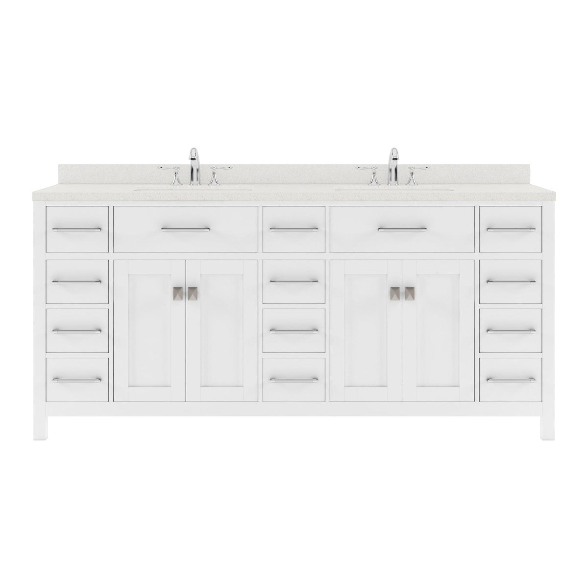 MD-2172-DWQSQ-WH White Caroline Parkway 72" Double Bath Vanity Set with Dazzle White Quartz Top & Rectangular Centered Basin
