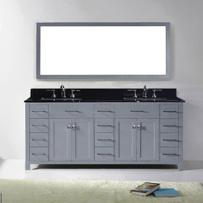 MD-2178-BGSQ-GR Gray Caroline Parkway 78" Double Bath Vanity Set with Black Galaxy Granite Top & Rectangular Double Centered Basin, Mirror