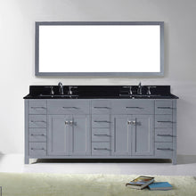 Load image into Gallery viewer, MD-2178-BGSQ-GR Gray Caroline Parkway 78&quot; Double Bath Vanity Set with Black Galaxy Granite Top &amp; Rectangular Double Centered Basin, Mirror
