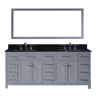 MD-2178-BGSQ-GR Gray Caroline Parkway 78" Double Bath Vanity Set with Black Galaxy Granite Top & Rectangular Double Centered Basin, Mirror