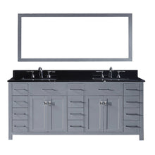 Load image into Gallery viewer, MD-2178-BGSQ-GR Gray Caroline Parkway 78&quot; Double Bath Vanity Set with Black Galaxy Granite Top &amp; Rectangular Double Centered Basin, Mirror