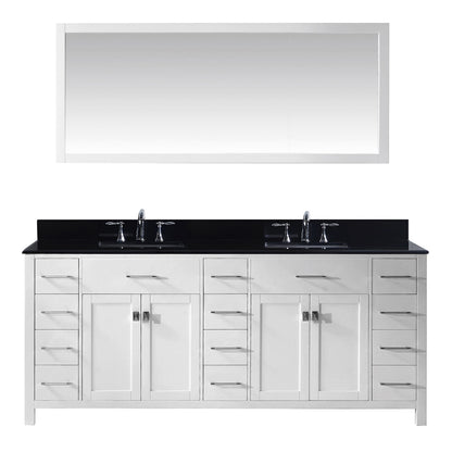 MD-2178-BGSQ-WH White Caroline Parkway 78" Double Bath Vanity Set with Black Galaxy Granite Top & Rectangular Double Centered Basin, Mirror