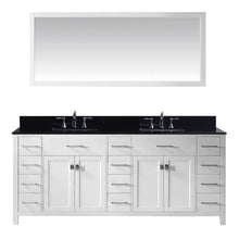 Load image into Gallery viewer, MD-2178-BGSQ-WH White Caroline Parkway 78&quot; Double Bath Vanity Set with Black Galaxy Granite Top &amp; Rectangular Double Centered Basin, Mirror