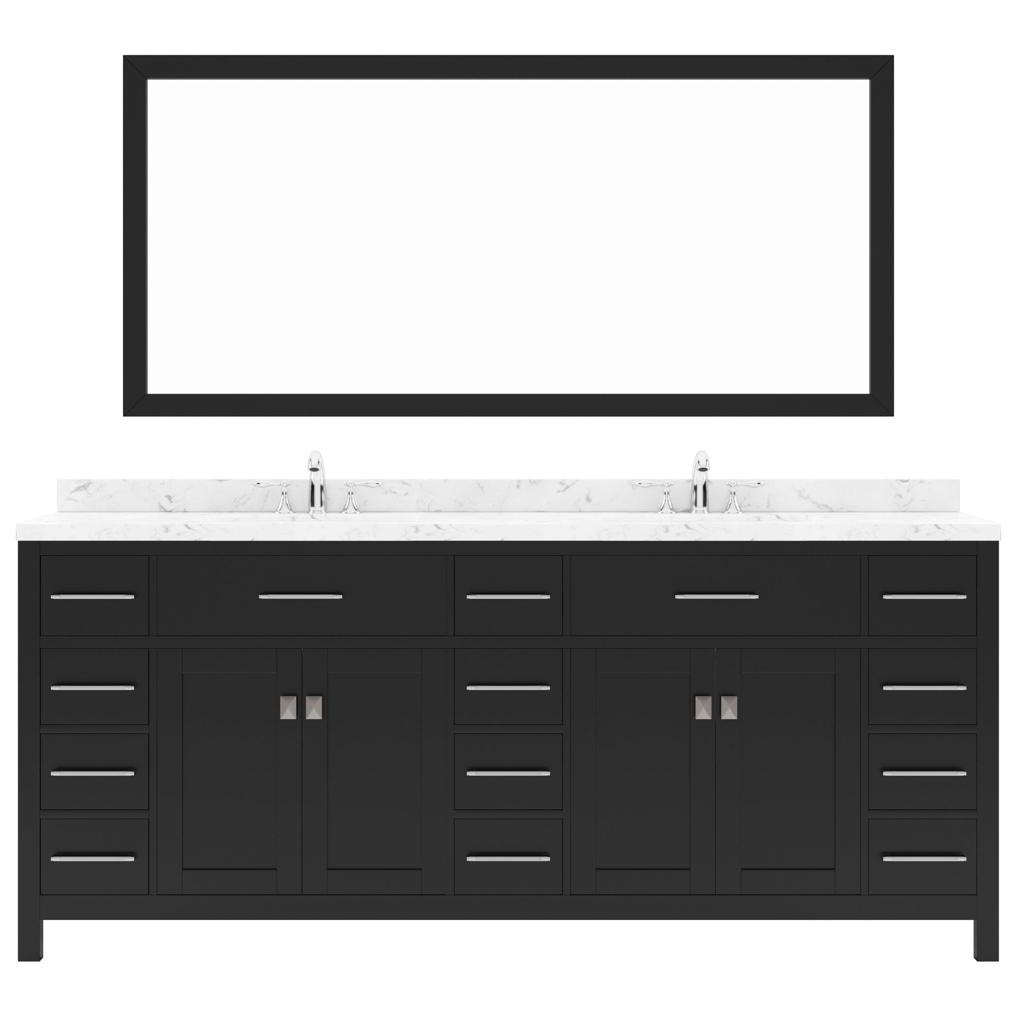 MD-2178-CMSQ-ES espresso Caroline Parkway 78" Double Bath Vanity Set with Cultured Marble Quartz Top & Rectangular Centered Basin, Mirror