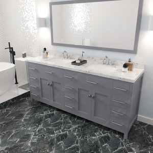 MD-2178-CMSQ-GR Gray Caroline Parkway 78" Double Bath Vanity Set with Cultured Marble Quartz Top & Rectangular Centered Basin, Mirror side