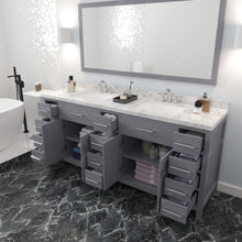 Load image into Gallery viewer, MD-2178-CMSQ-GR Gray Caroline Parkway 78&quot; Double Bath Vanity Set with Cultured Marble Quartz Top &amp; Rectangular Centered Basin, Mirror open