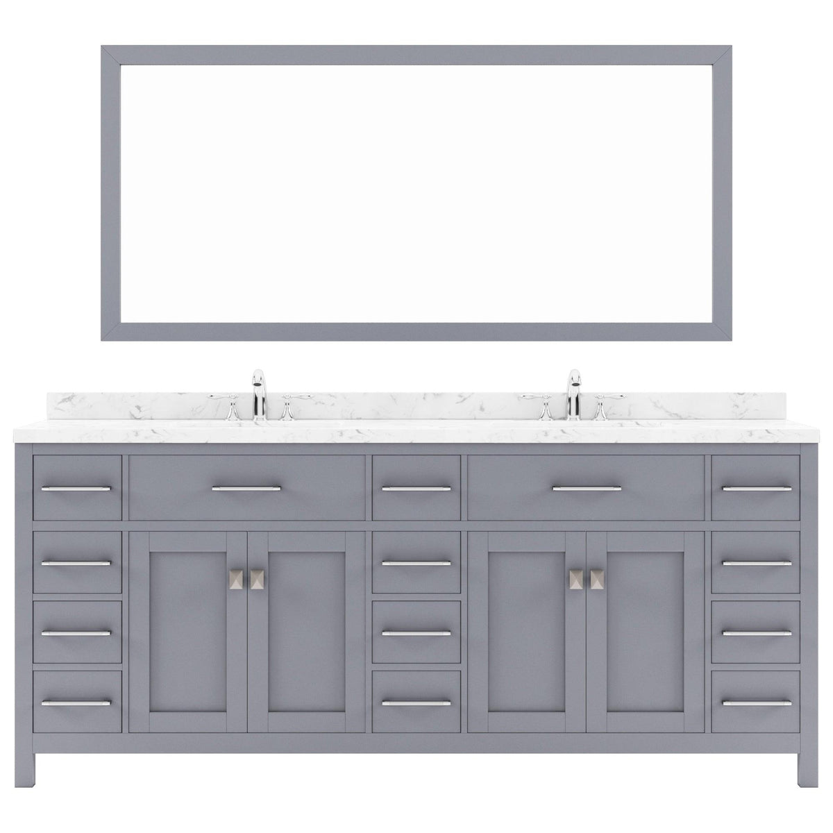 MD-2178-CMSQ-GR Gray Caroline Parkway 78" Double Bath Vanity Set with Cultured Marble Quartz Top & Rectangular Centered Basin, Mirror