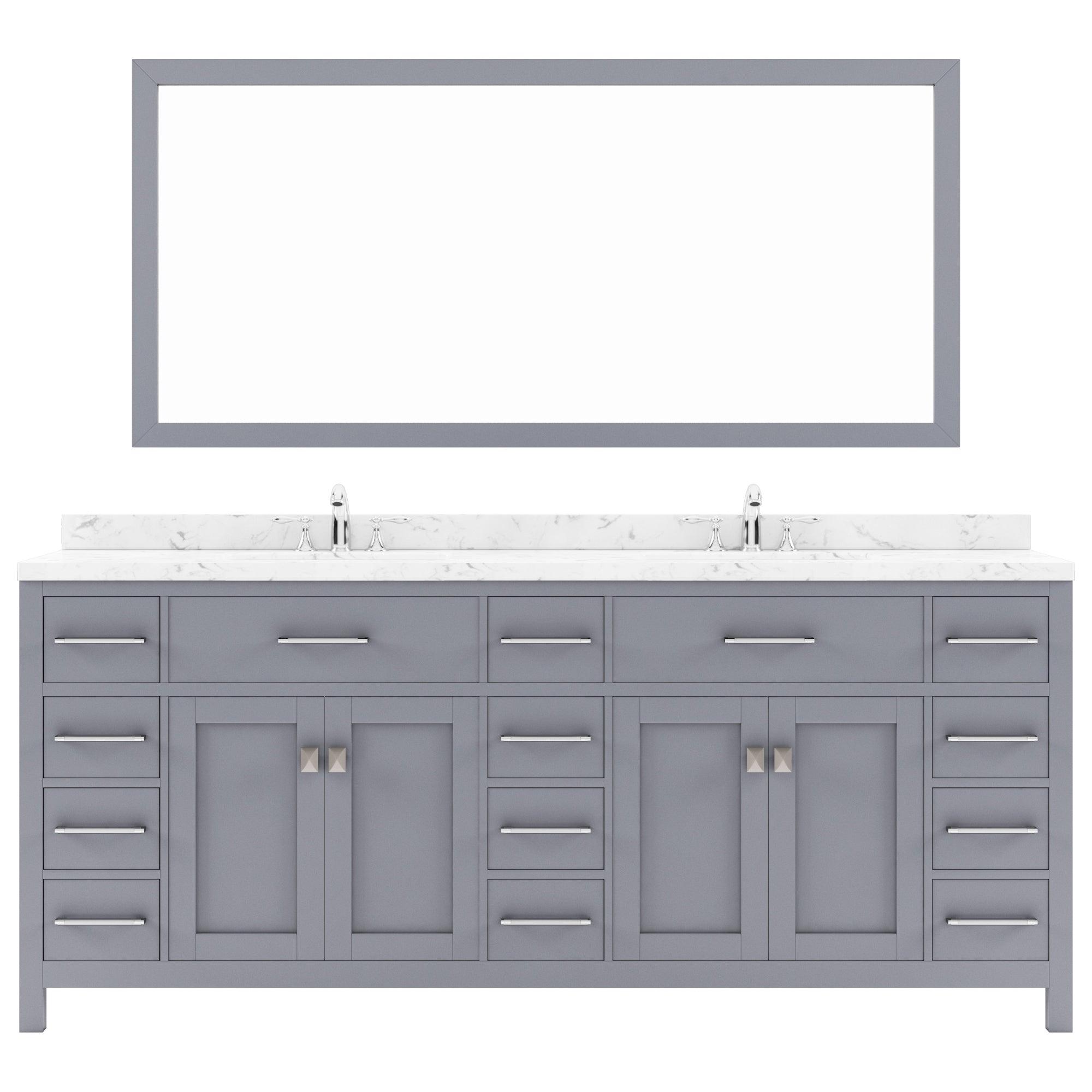 MD-2178-CMSQ-GR Gray Caroline Parkway 78" Double Bath Vanity Set with Cultured Marble Quartz Top & Rectangular Centered Basin, Mirror