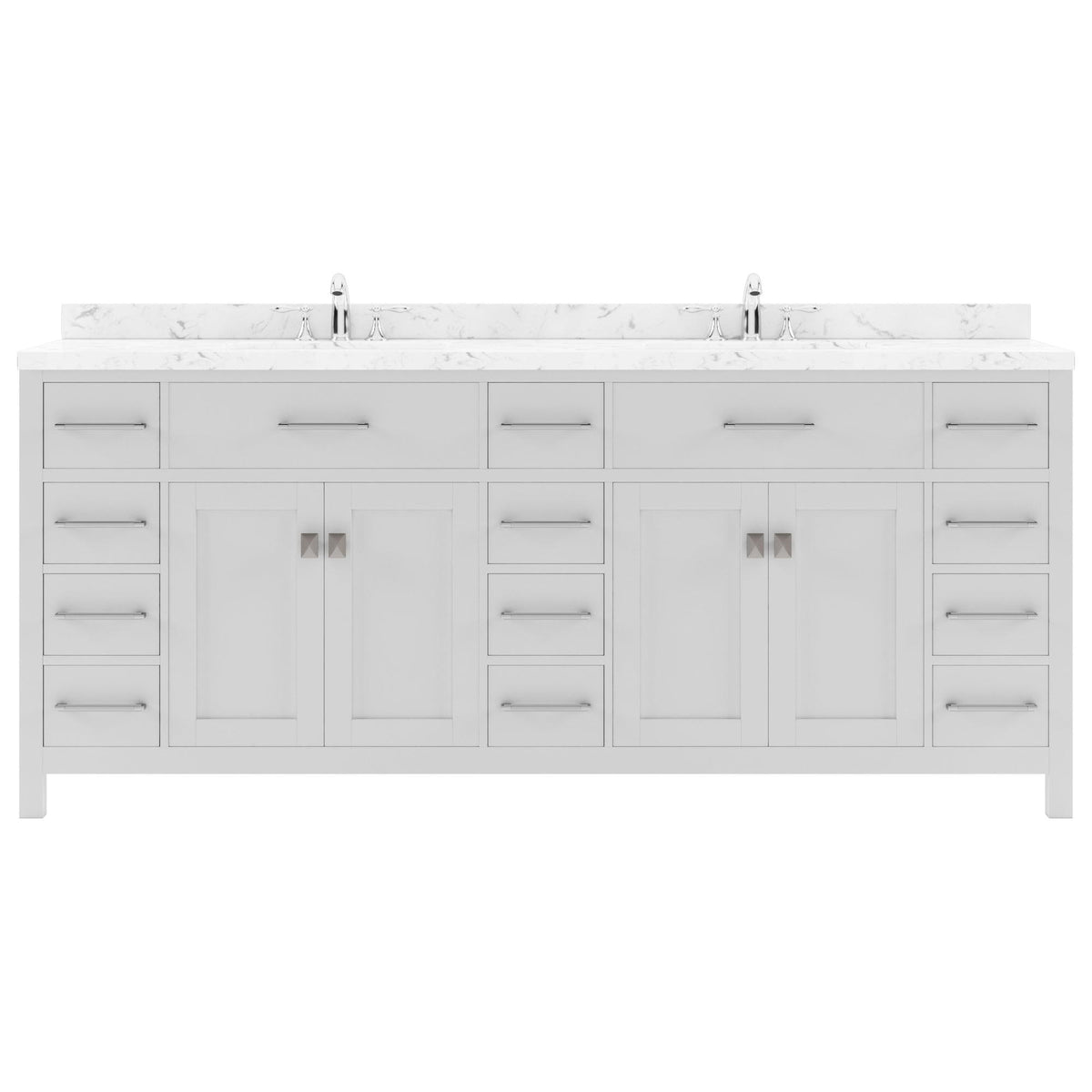 MD-2178-CMSQ-WH White Caroline Parkway 78" Double Bath Vanity Set with Cultured Marble Quartz Top & Rectangular Centered Basin