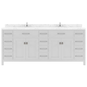 MD-2178-CMSQ-WH White Caroline Parkway 78" Double Bath Vanity Set with Cultured Marble Quartz Top & Rectangular Centered Basin