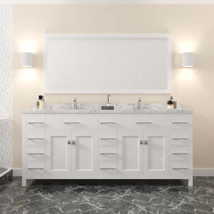 MD-2178-CMSQ-WH White Caroline Parkway 78" Double Bath Vanity Set with Cultured Marble Quartz Top & Rectangular Centered Basin, Mirror