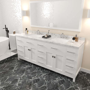 MD-2178-CMSQ-WH White Caroline Parkway 78" Double Bath Vanity Set with Cultured Marble Quartz Top & Rectangular Centered Basin, Mirror side