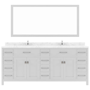 MD-2178-CMSQ-WH White Caroline Parkway 78" Double Bath Vanity Set with Cultured Marble Quartz Top & Rectangular Centered Basin, Mirror