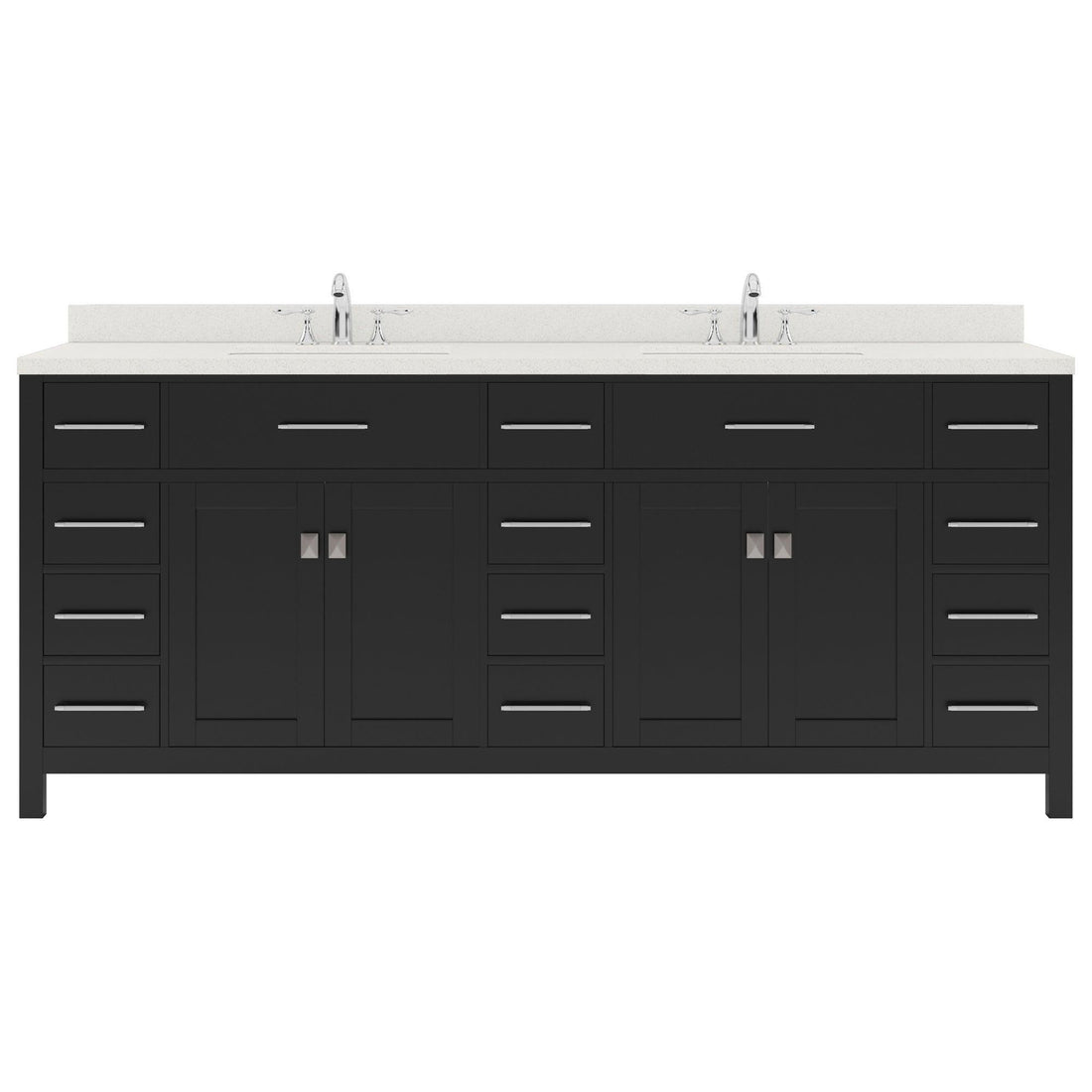 MD-2178-DWQRO-ES Espresso Caroline Parkway 78" Double Bath Vanity Set with Dazzle White Quartz Top & Oval Double Centered Basin, Mirror