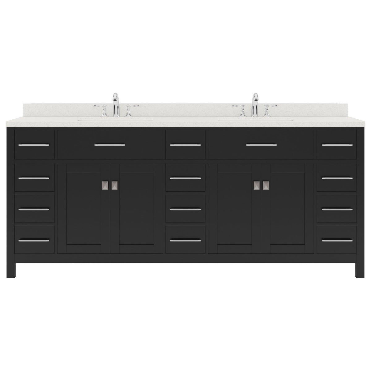 MD-2178-DWQRO-ES Espresso Caroline Parkway 78" Double Bath Vanity Set with Dazzle White Quartz Top & Oval Double Centered Basin