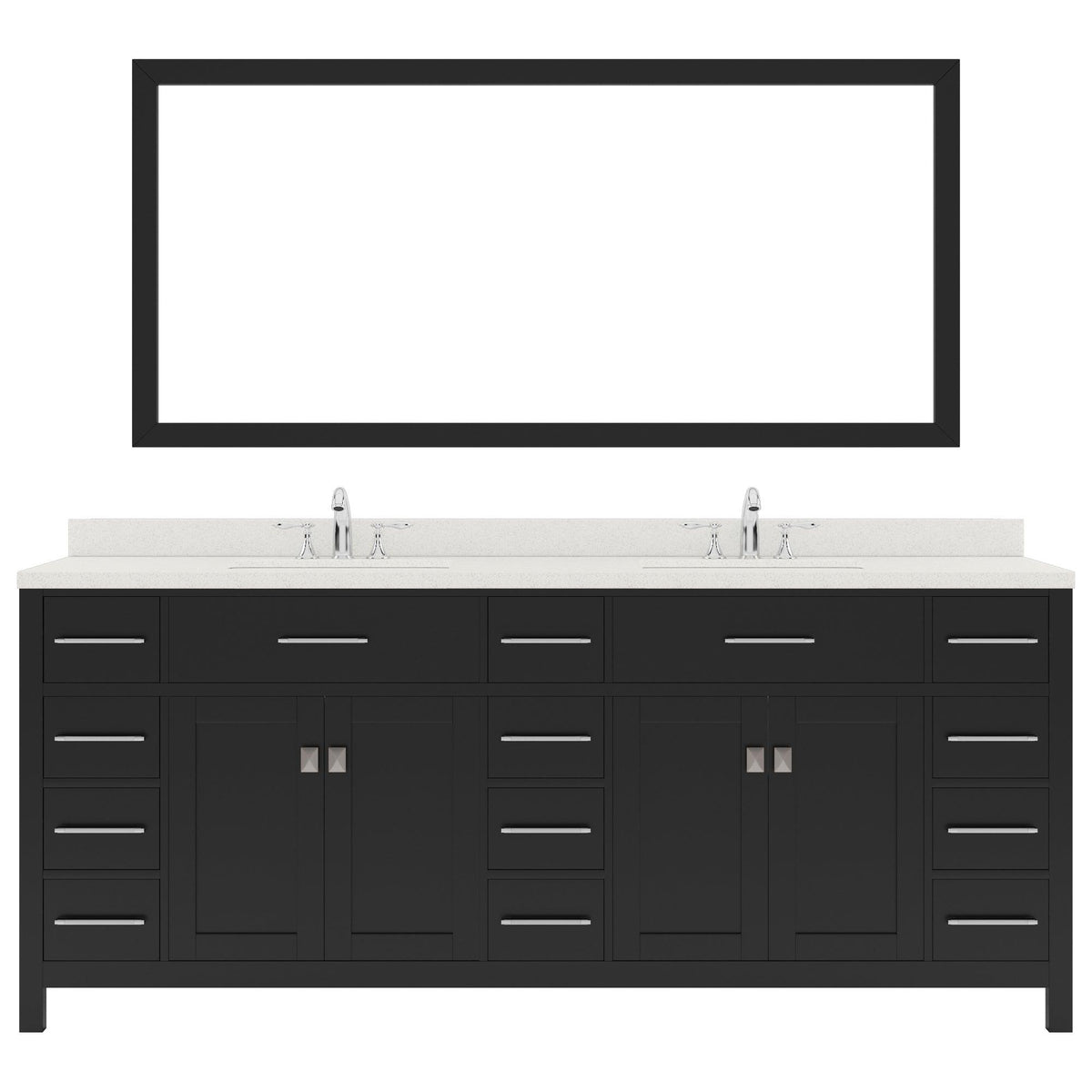 MD-2178-DWQRO-ES Espresso Caroline Parkway 78" Double Bath Vanity Set with Dazzle White Quartz Top & Oval Double Centered Basin, Mirror
