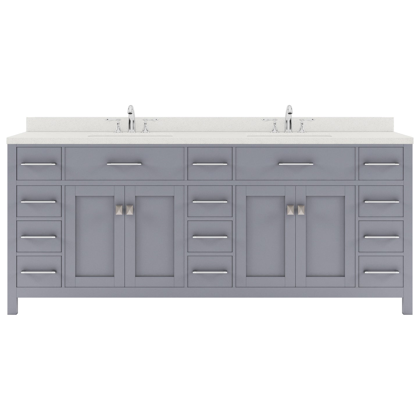 MD-2178-DWQRO-GR Gray Caroline Parkway 78" Double Bath Vanity Set with Dazzle White Quartz Top & Oval Double Centered Basin