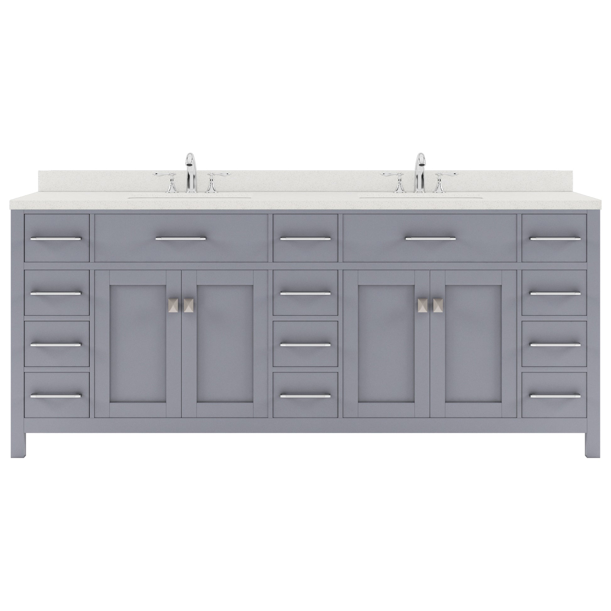 MD-2178-DWQRO-GR Gray Caroline Parkway 78" Double Bath Vanity Set with Dazzle White Quartz Top & Oval Double Centered Basin