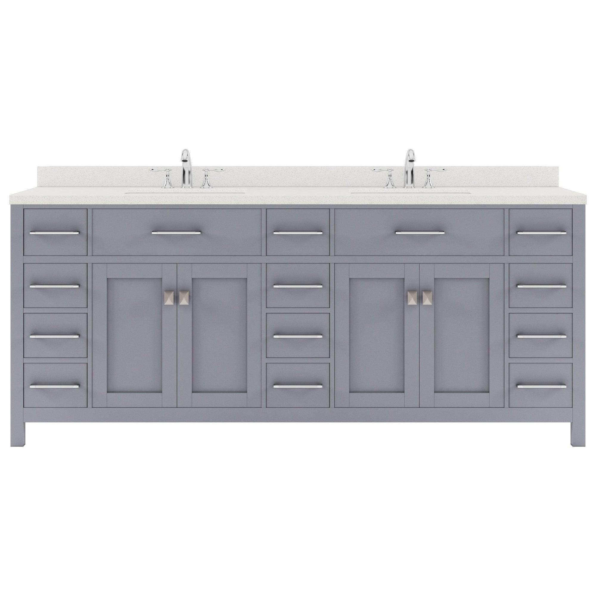 MD-2178-DWQRO-GR Gray Caroline Parkway 78" Double Bath Vanity Set with Dazzle White Quartz Top & Oval Double Centered Basin