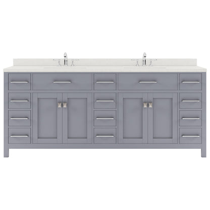 MD-2178-DWQRO-GR Gray Caroline Parkway 78" Double Bath Vanity Set with Dazzle White Quartz Top & Oval Double Centered Basin