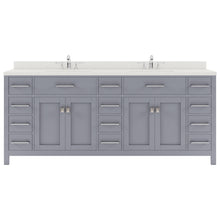 Load image into Gallery viewer, MD-2178-DWQRO-GR Gray Caroline Parkway 78&quot; Double Bath Vanity Set with Dazzle White Quartz Top &amp; Oval Double Centered Basin