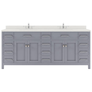 MD-2178-DWQRO-GR Gray Caroline Parkway 78" Double Bath Vanity Set with Dazzle White Quartz Top & Oval Double Centered Basin