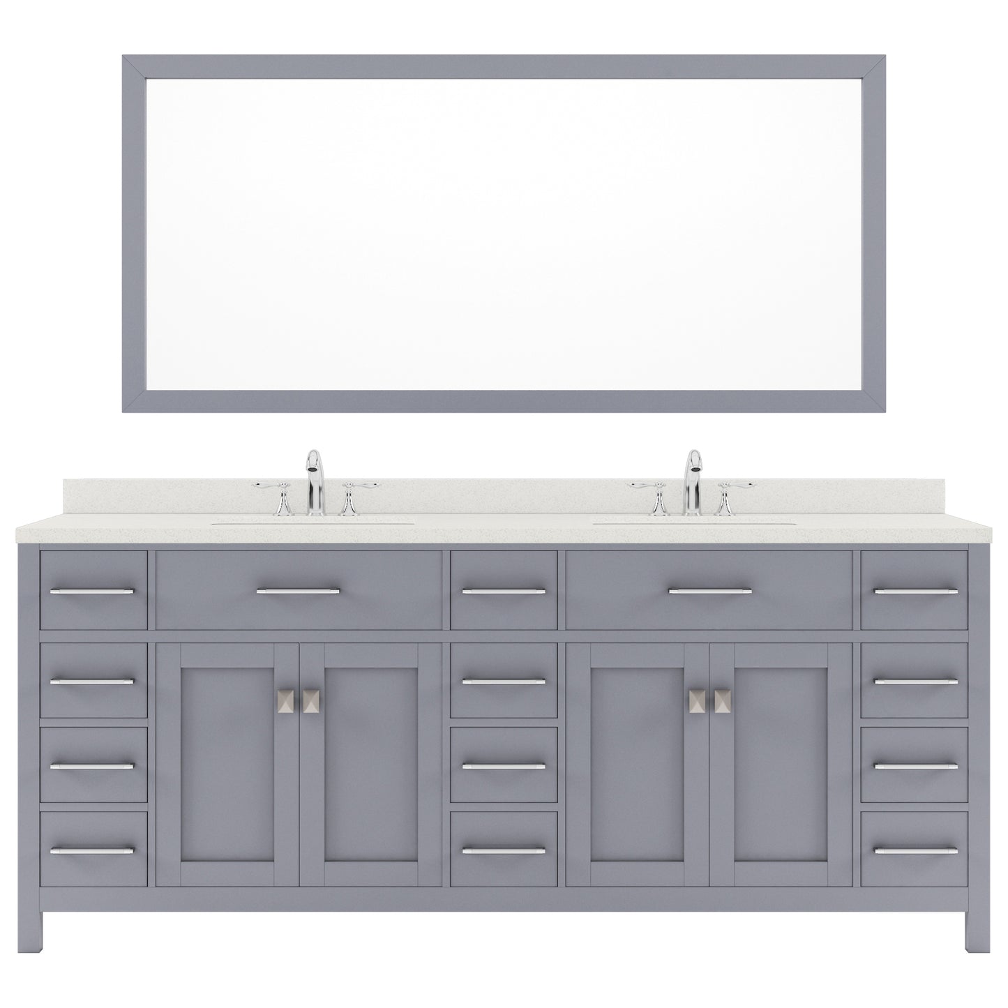 MD-2178-DWQRO-GR Gray Caroline Parkway 78" Double Bath Vanity Set with Dazzle White Quartz Top & Oval Double Centered Basin, Mirror