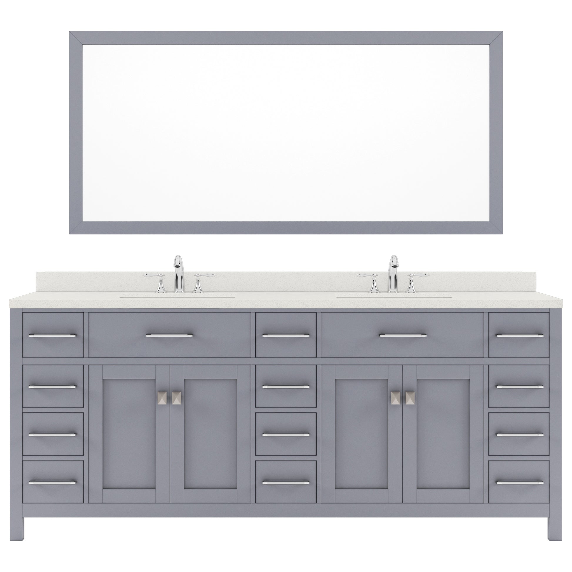 MD-2178-DWQRO-GR Gray Caroline Parkway 78" Double Bath Vanity Set with Dazzle White Quartz Top & Oval Double Centered Basin, Mirror