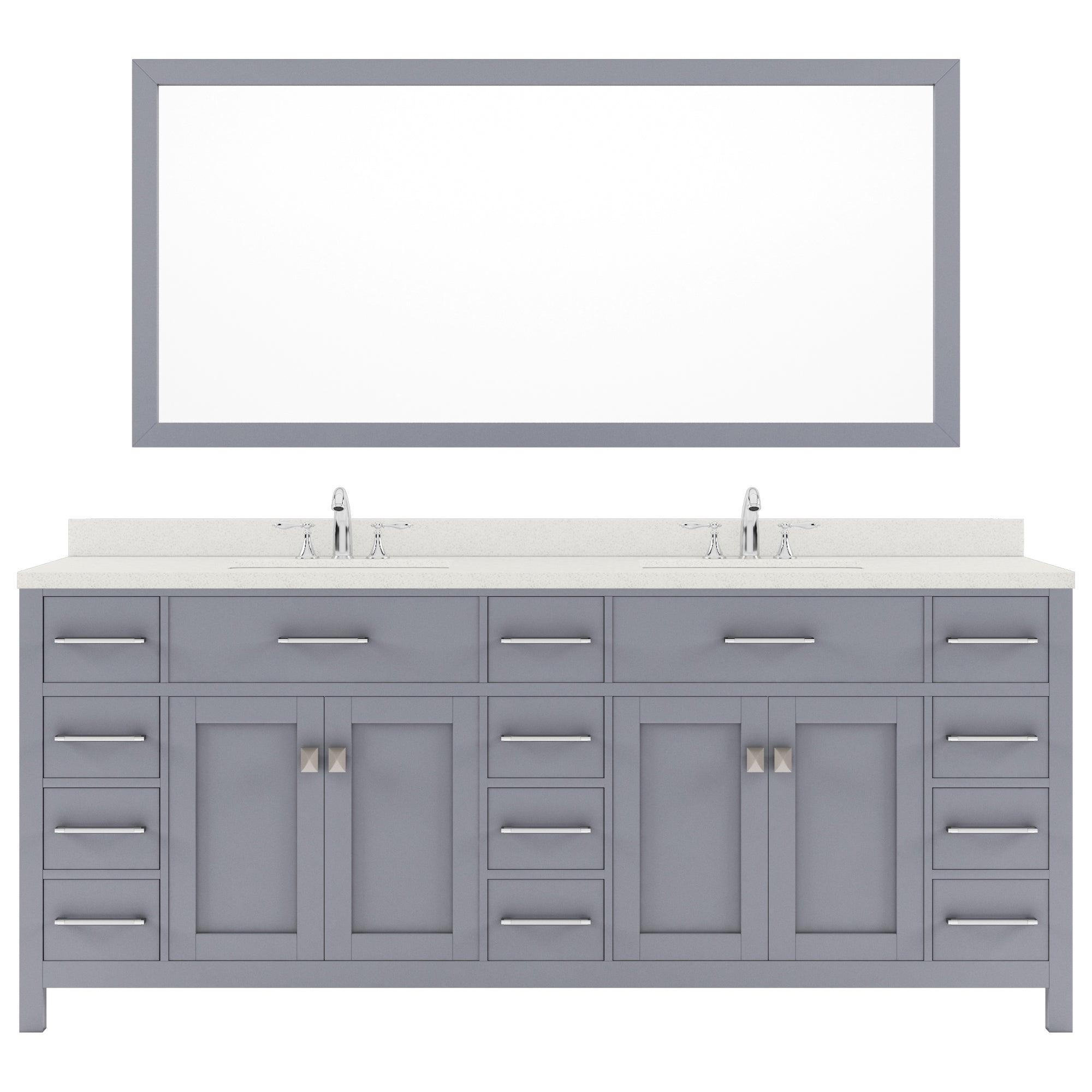 MD-2178-DWQRO-GR Gray Caroline Parkway 78" Double Bath Vanity Set with Dazzle White Quartz Top & Oval Double Centered Basin, Mirror