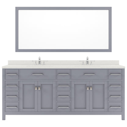 MD-2178-DWQRO-GR Gray Caroline Parkway 78" Double Bath Vanity Set with Dazzle White Quartz Top & Oval Double Centered Basin, Mirror