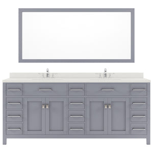 MD-2178-DWQRO-GR Gray Caroline Parkway 78" Double Bath Vanity Set with Dazzle White Quartz Top & Oval Double Centered Basin, Mirror