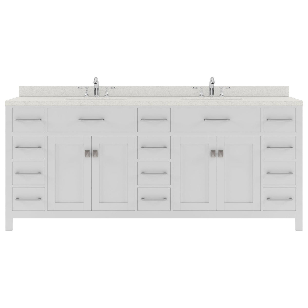 MD-2178-DWQRO-WH White Caroline Parkway 78" Double Bath Vanity Set with Dazzle White Quartz Top & Oval Double Centered Basin