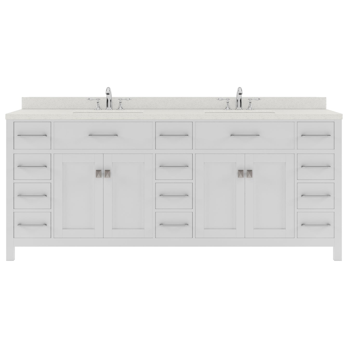 MD-2178-DWQRO-WH White Caroline Parkway 78" Double Bath Vanity Set with Dazzle White Quartz Top & Oval Double Centered Basin